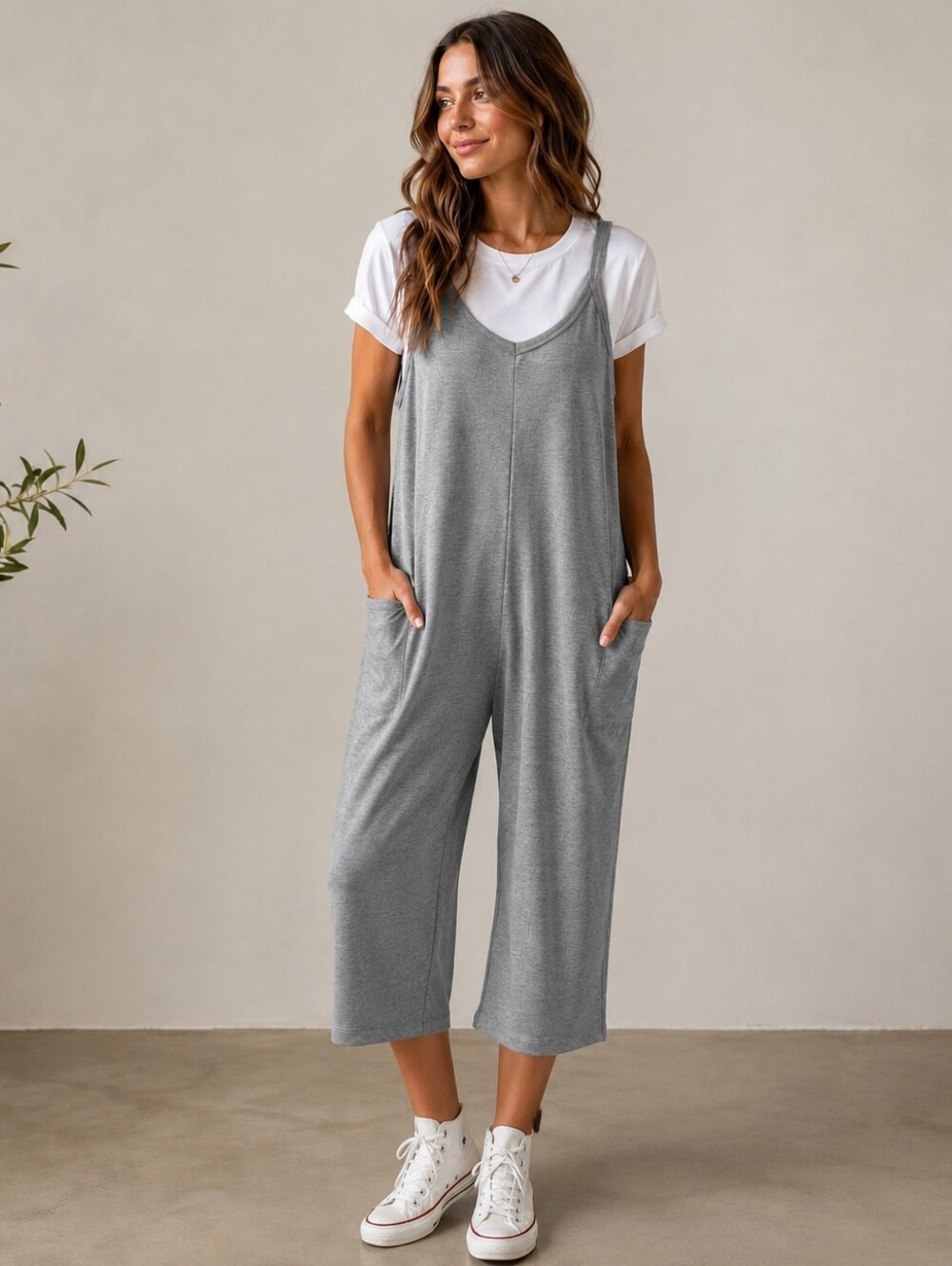 French Terry Cropped Jumpsuit – Effortless Everyday Casual Style
